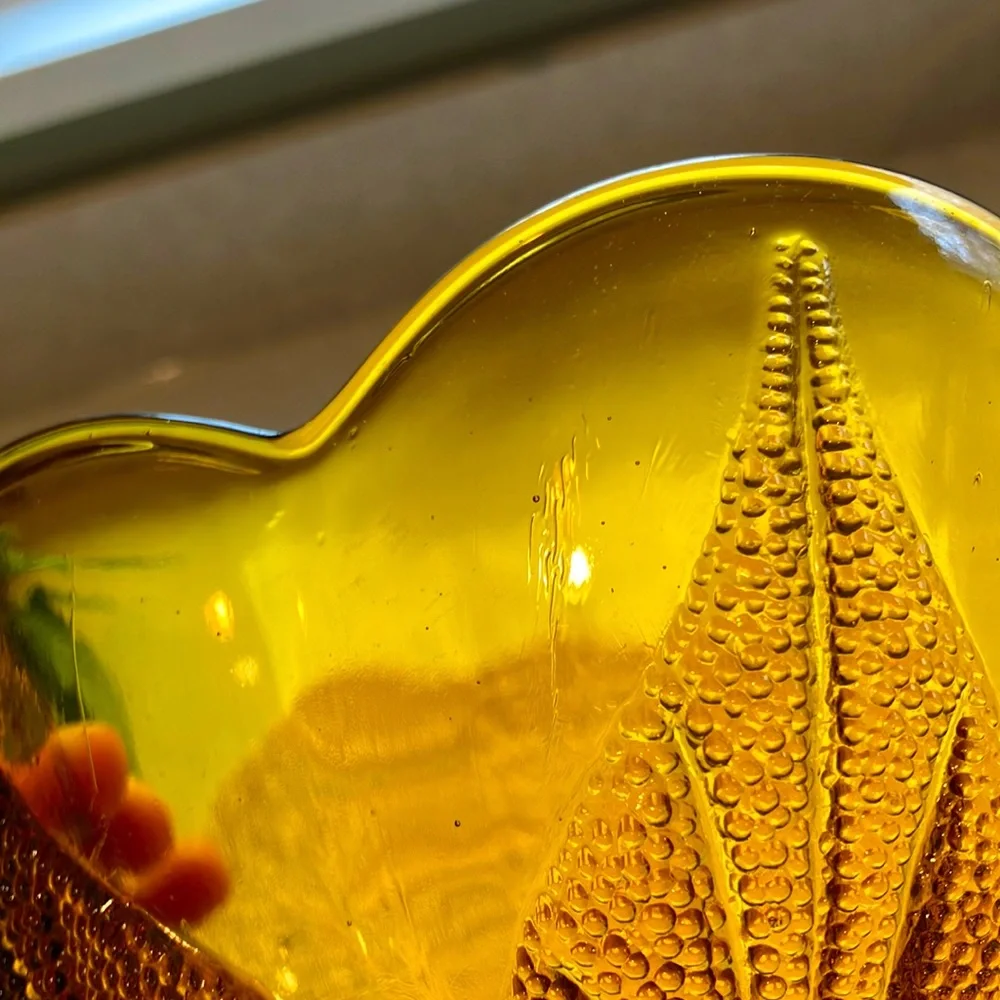 Vintage Amber Bowl with Leaf Pattern
